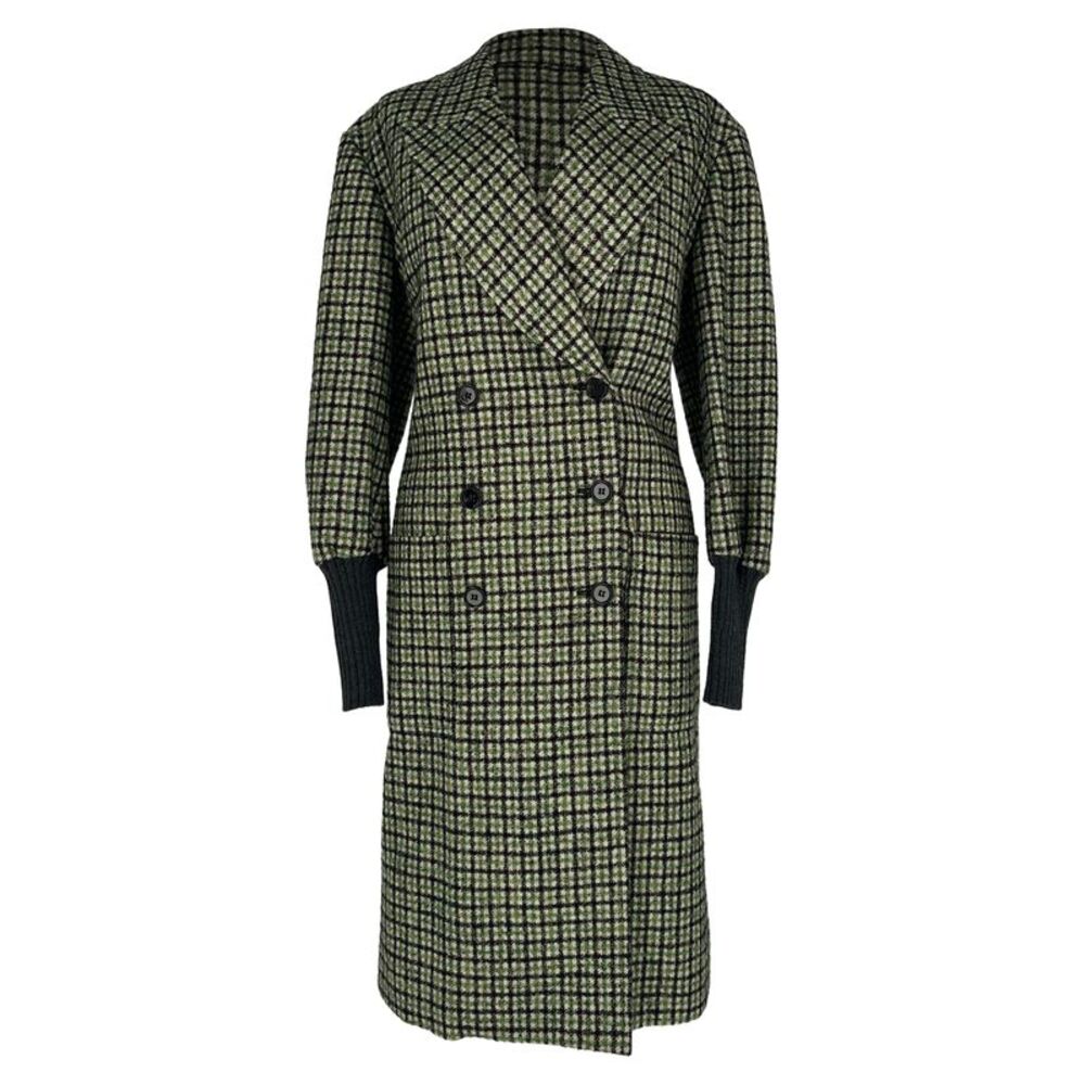 Chloé Plaid Double-Breasted Coat in Olive Wool